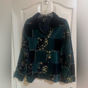 Vintage Womens Daniel K New York Velour Patchwork Floral Chore Button Jacket 2X.